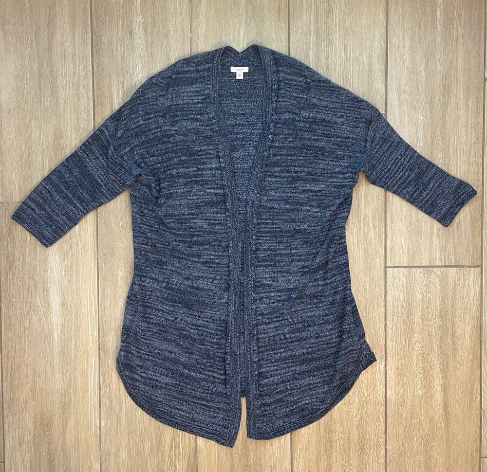 Pure Jill J Jill Cardigan Womens M Blue Gray Linen Cotton Open Front Sweater